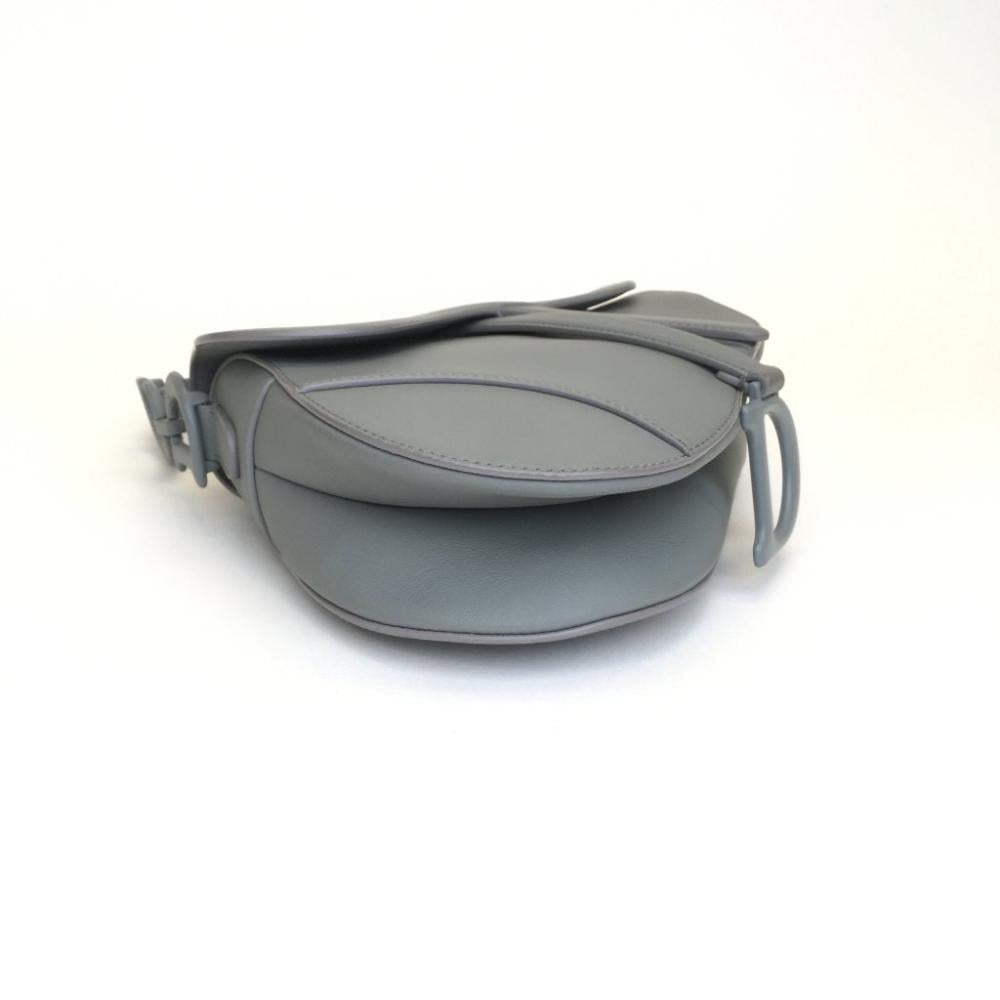 Grey Leather Dior Saddle Bag