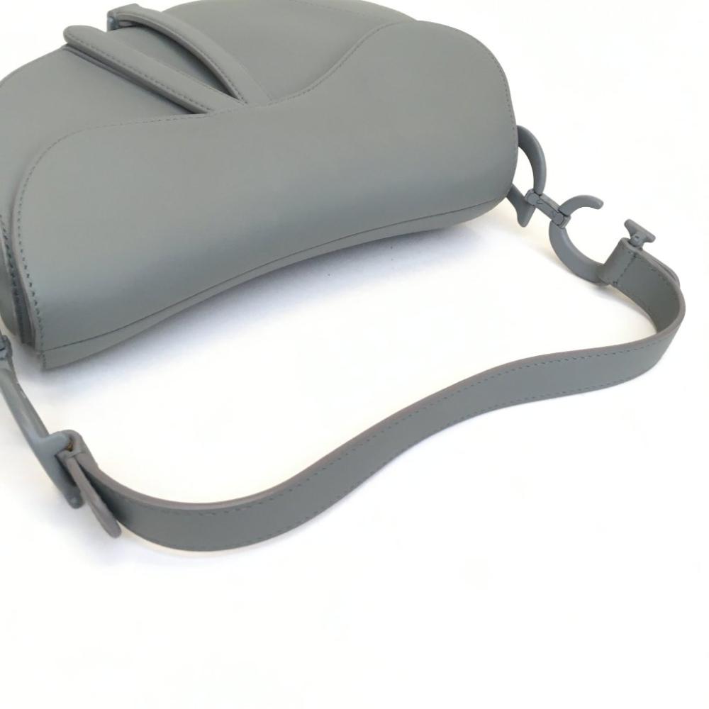 Grey Leather Dior Saddle Bag
