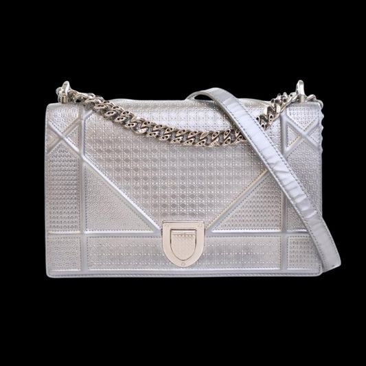 Silver Leather Dior Shoulder Bag