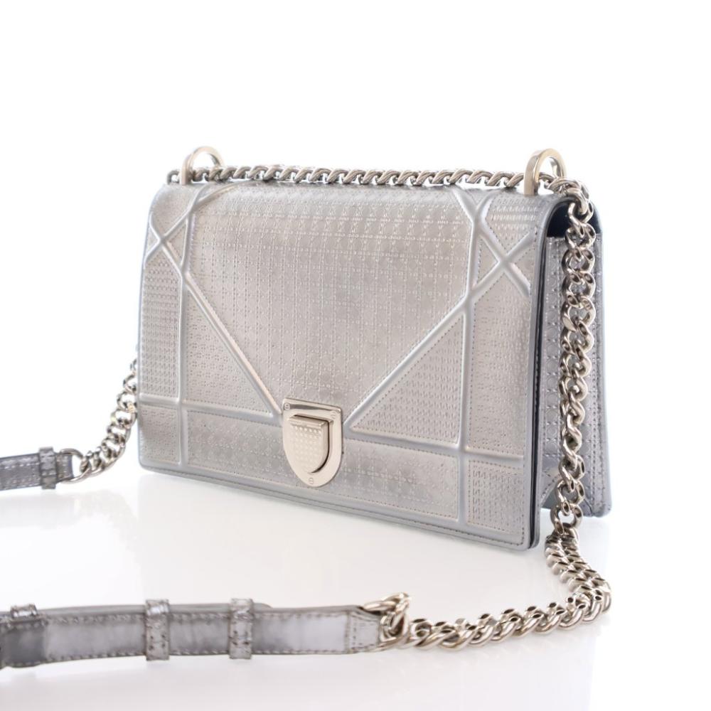 Silver Leather Dior Shoulder Bag