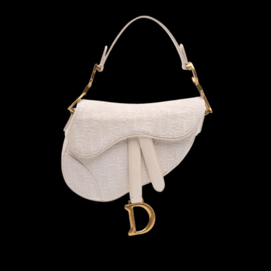 White Canvas Dior Saddle Bag