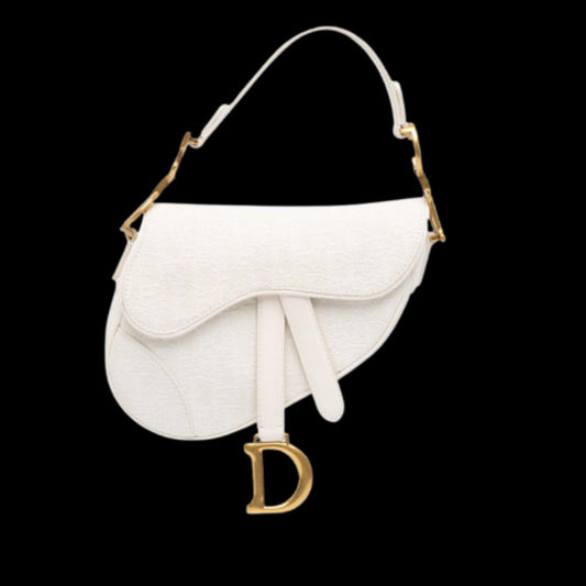 White Canvas Dior Saddle Bag