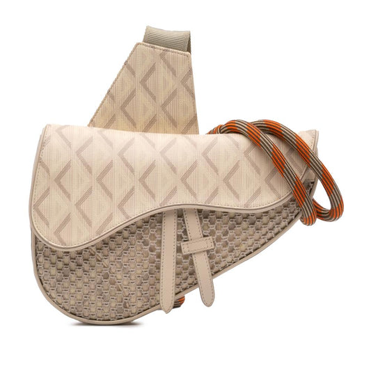 White Fabric Dior Saddle Bag