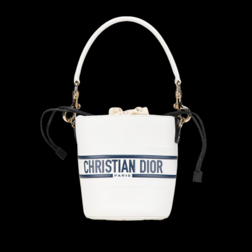 White Leather Dior Bucket Bag