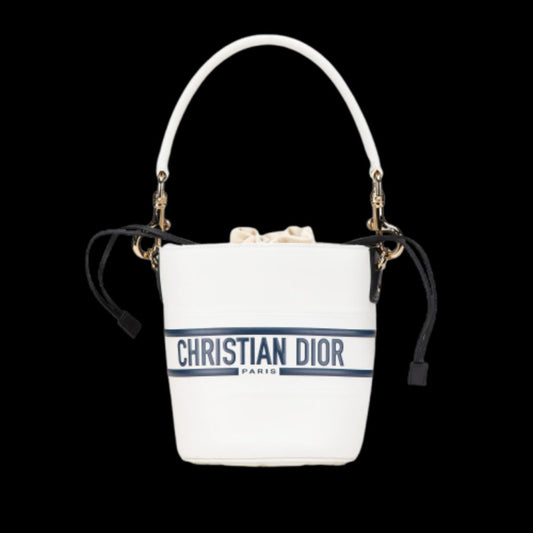 White Leather Dior Bucket Bag