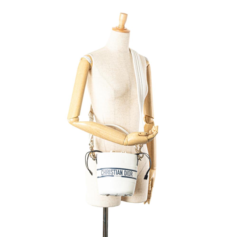 White Leather Dior Bucket Bag