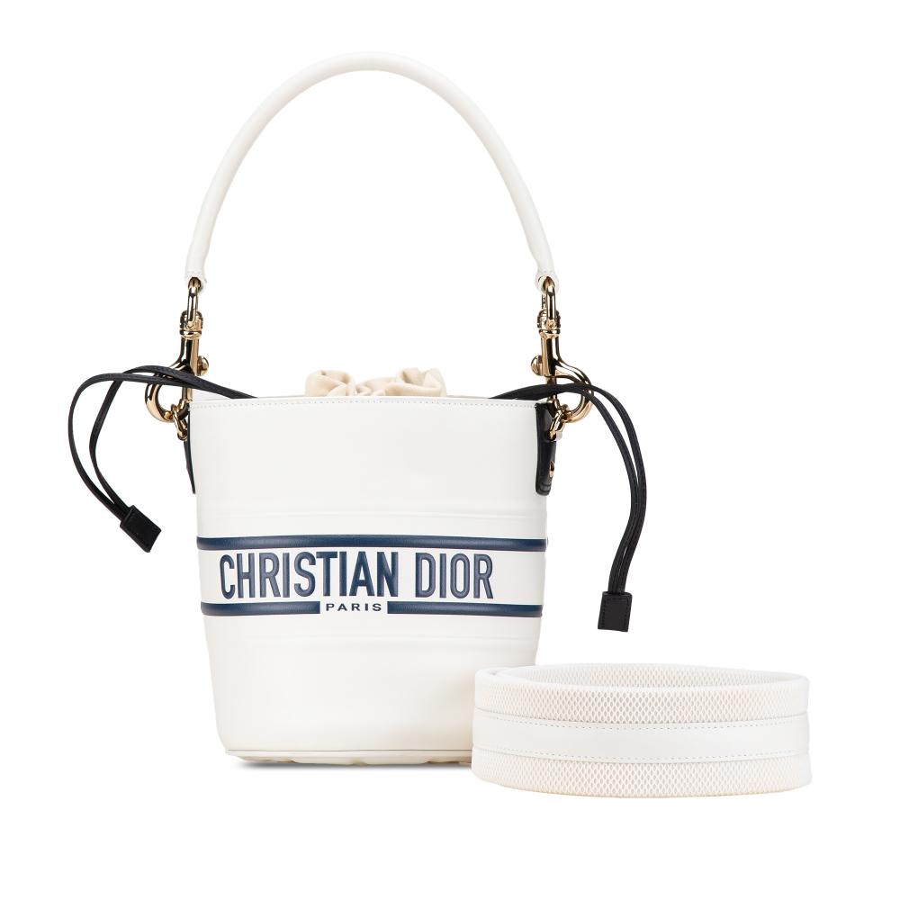 White Leather Dior Bucket Bag