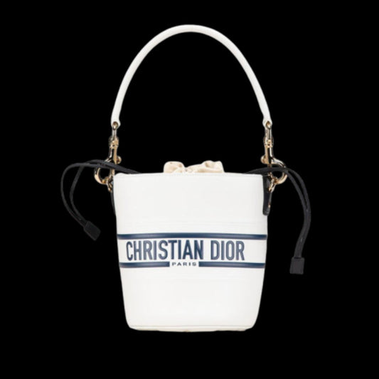 White Leather Dior Bucket Bag