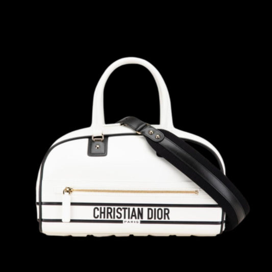 White Leather Dior Bowling Bag