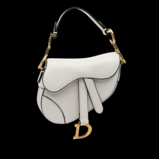 White Leather Dior Saddle Bag