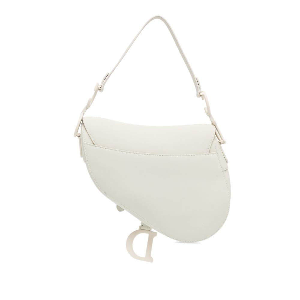 White Leather Dior Saddle Bag