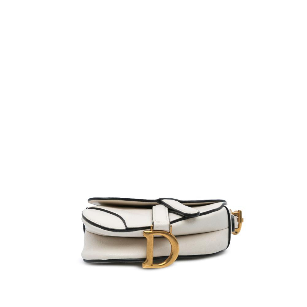 White Leather Dior Saddle Bag