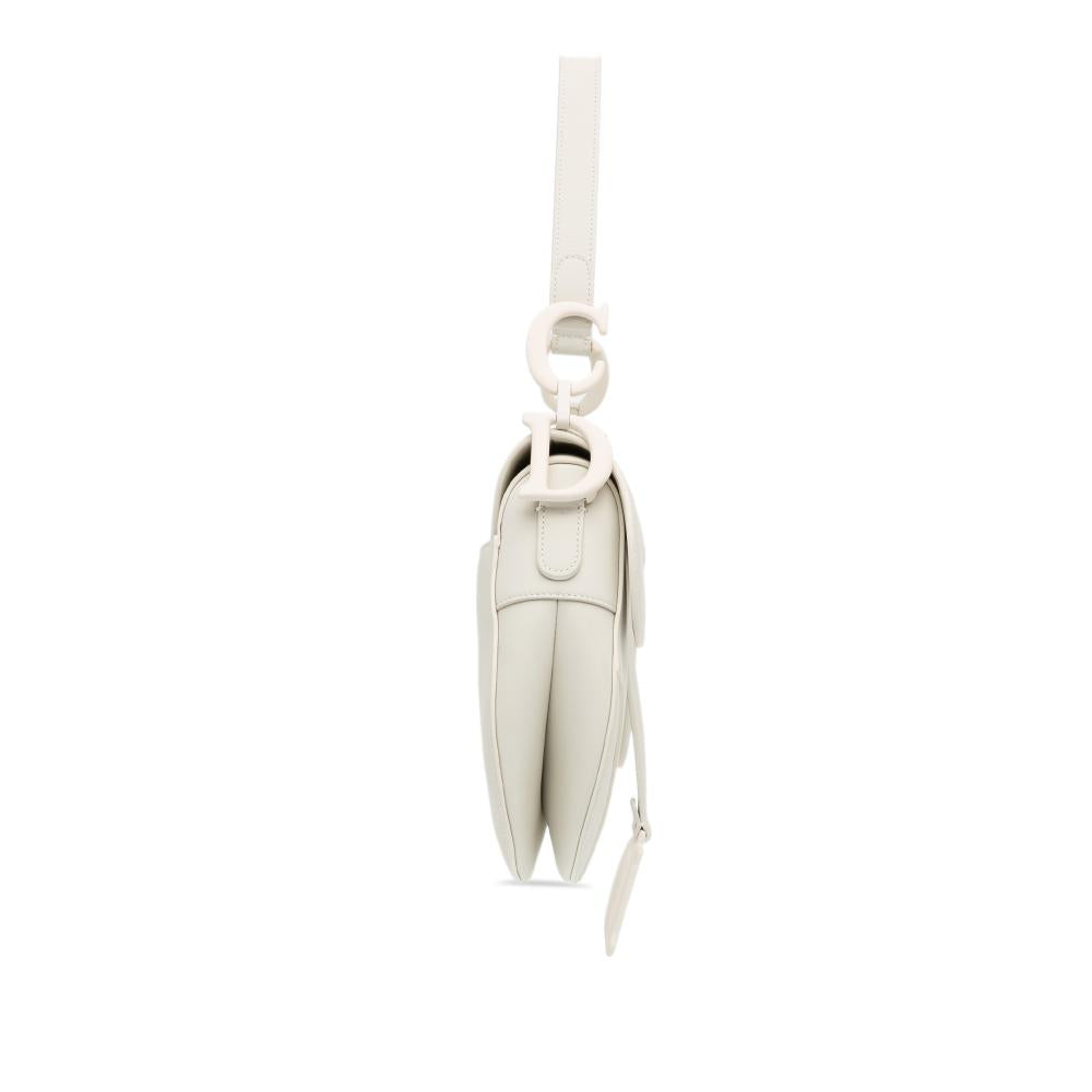 White Leather Dior Saddle Bag