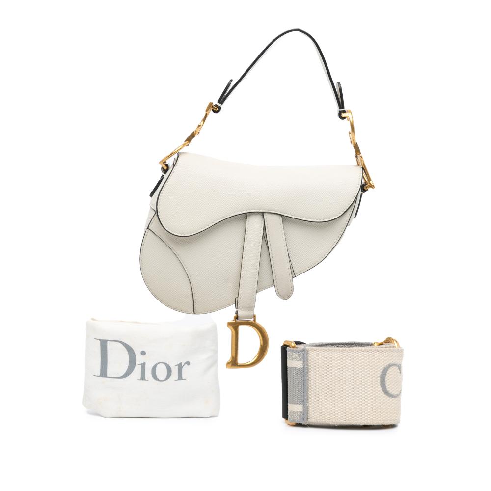 White Leather Dior Saddle Bag