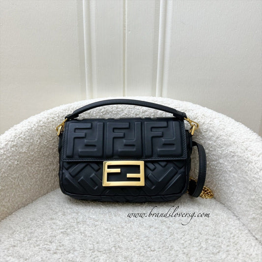 Fendi Mini Baguette Flap Bag in FF Motif Embossed Nappa Leather and GHW