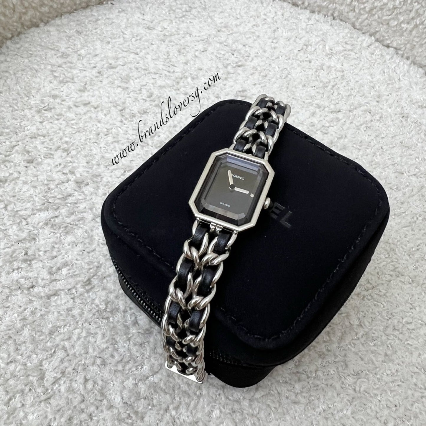 Chanel Premiere Watch in Silver Tone Steel Hardware and Black Leather Size M (Model: H0451)