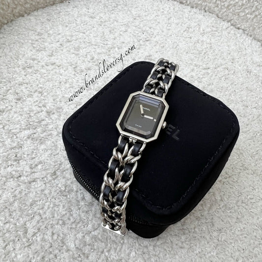 Chanel Premiere Watch in Silver Tone Steel Hardware and Black Leather Size M (Model: H0451)