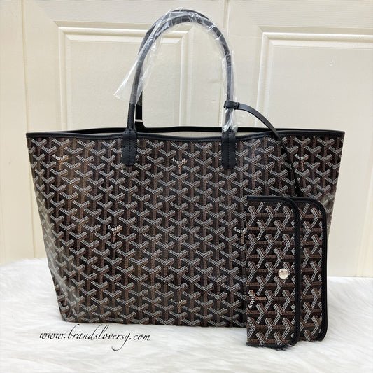 [Havik Shopsnew] Goyard Saint Louis PM Tote in Black Signature Goyardine Canvas