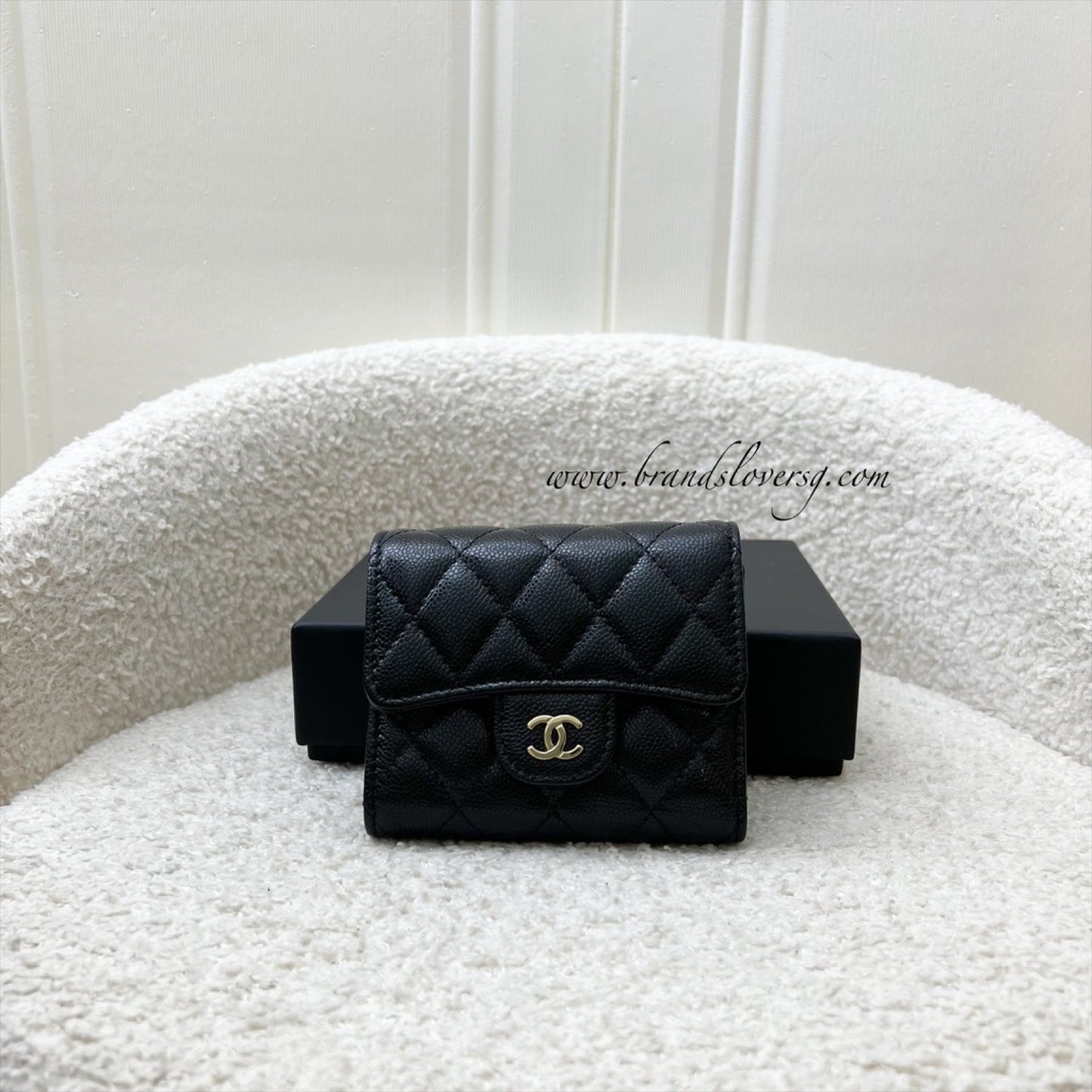 Chanel Compact Small Trifold Wallet in Black Caviar and LGHW