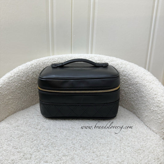 Chanel Vintage Travel Vanity Bag in Black Lambskin 24K GHW