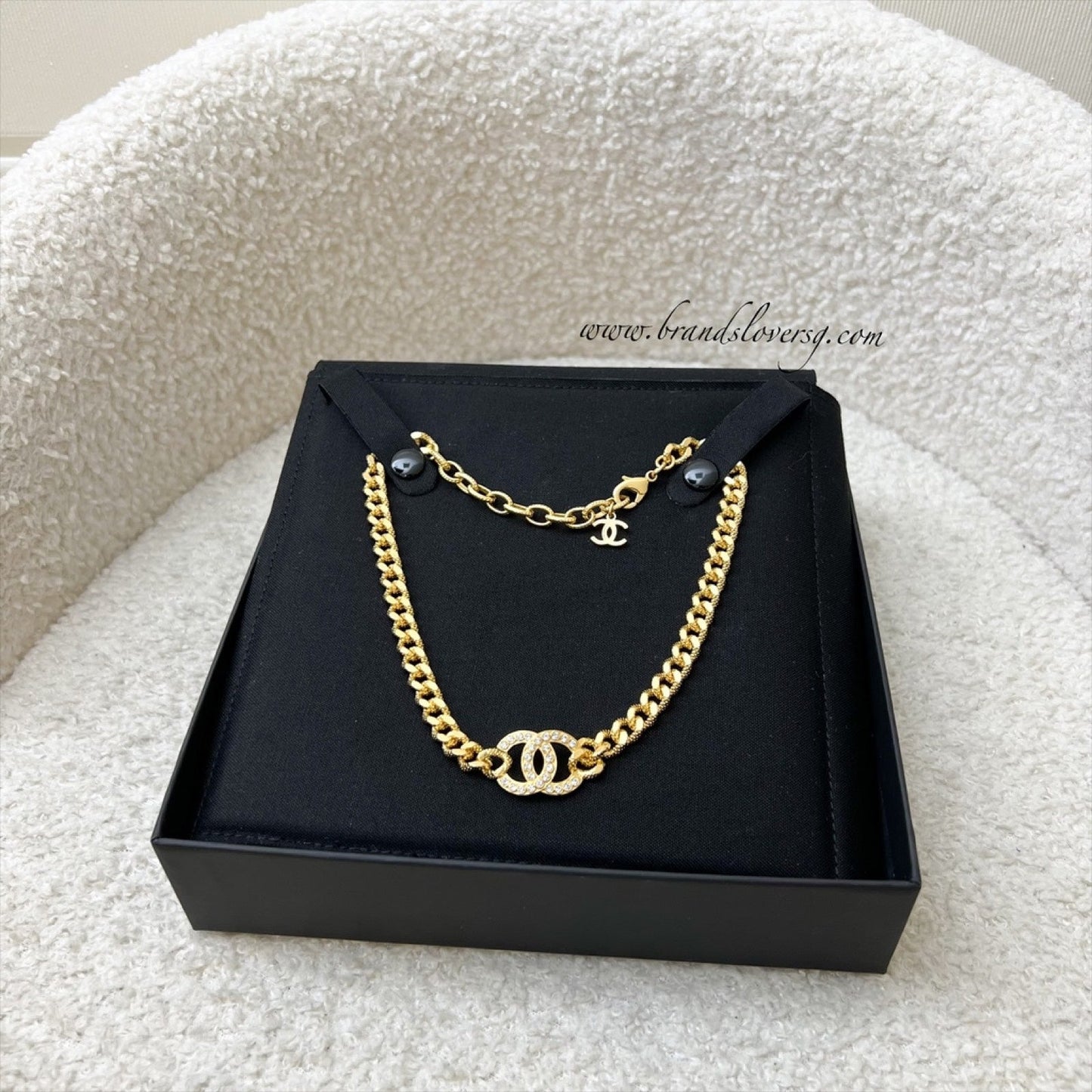 Chanel Classic Choker with Crystal Studded CC Logo in GHW (Model: AB8930)