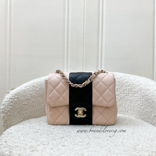 Chanel Classic Square Mini Flap in Bicolor Beige and Black Lambskin and LGHW