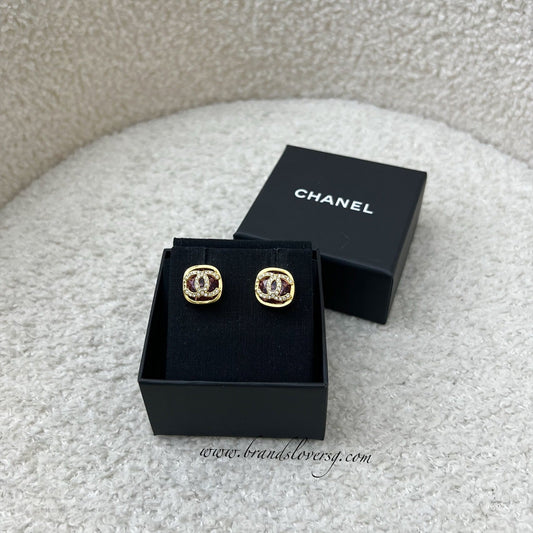 Chanel Pink Square Resin and Diamantés CC Logo Earrings in GHW