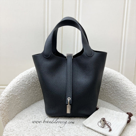 [Havik Shops New] Hermes Picotin 18 in Black Noir Clemence Leather and PHW