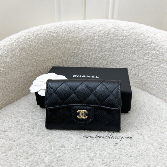 Chanel Classic Snap Card Holder in Black Caviar and GHW