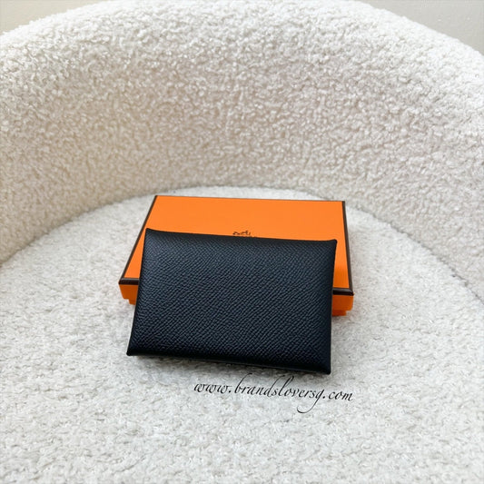 Hermes Calvi Card Holder in Noir Black Epsom Leather and PHW