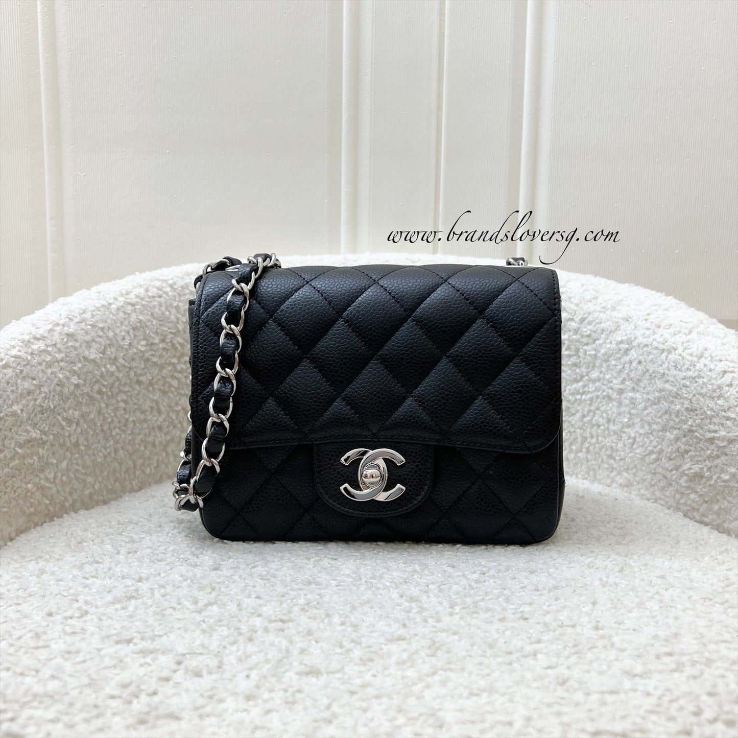 Chanel Classic Mini Square Flap in Black Caviar and SHW