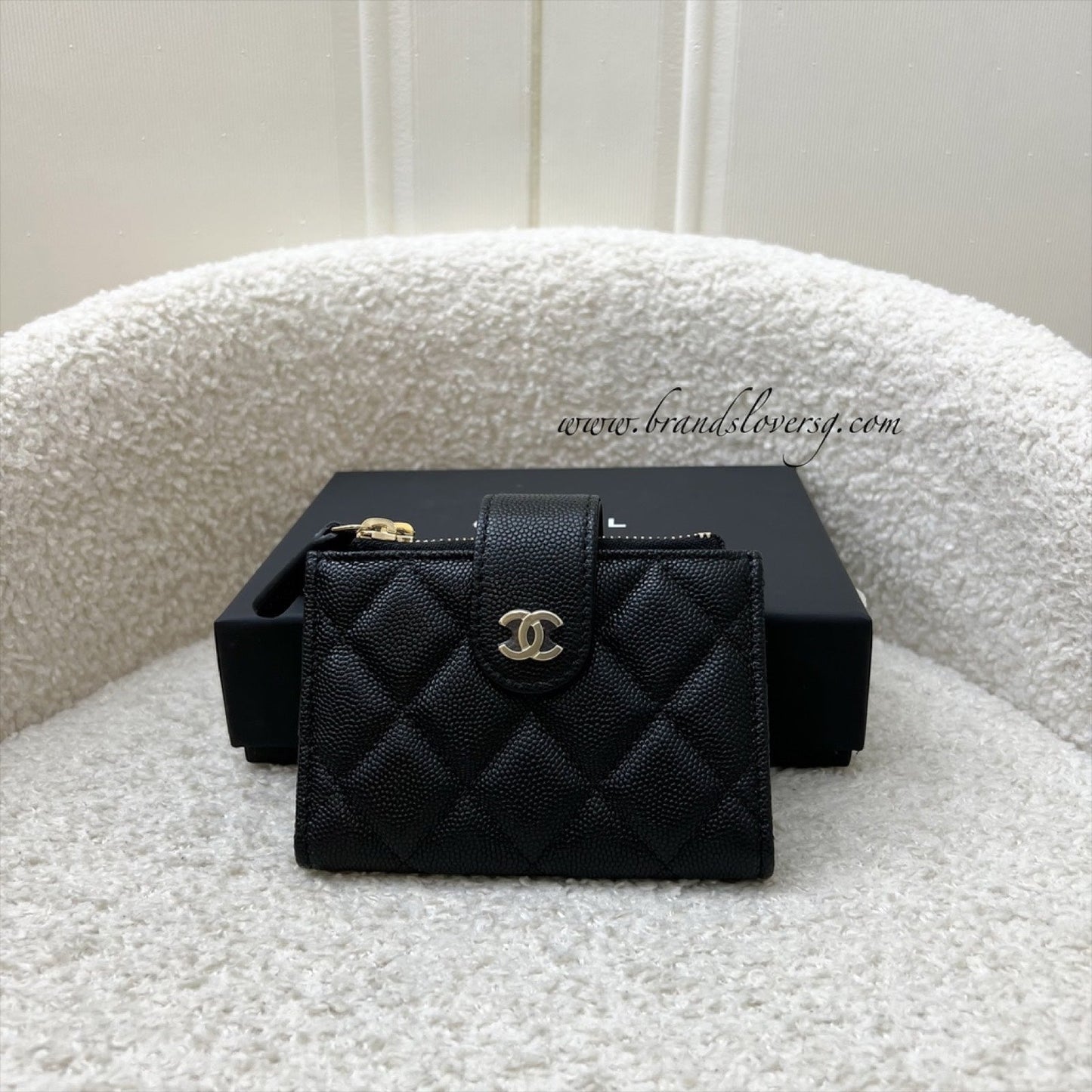 Chanel Classic Bifold Wallet in Black Caviar and LGHW