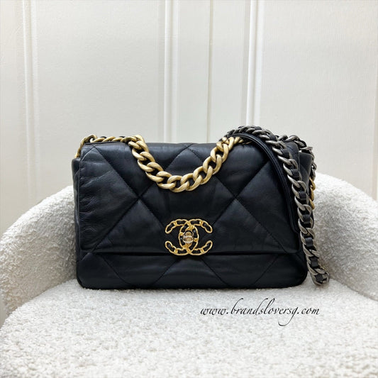 Chanel 19 Small Flap in Black Goatskin and 3-tone HW (Model: AS1160)