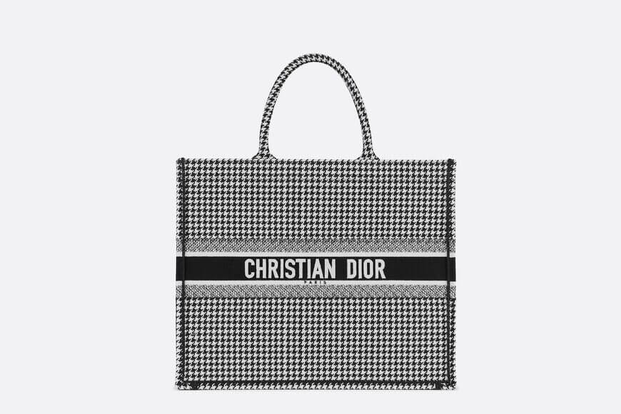 Christian Dior Book Tote Black and White Houndstooth Embroidery
