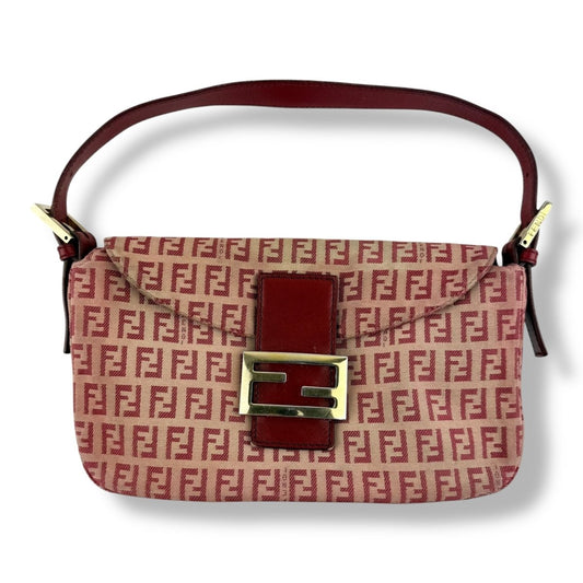 Fendi FF Baguette Zucchino Mamma Pink/Red Canvas Pochette Handbag