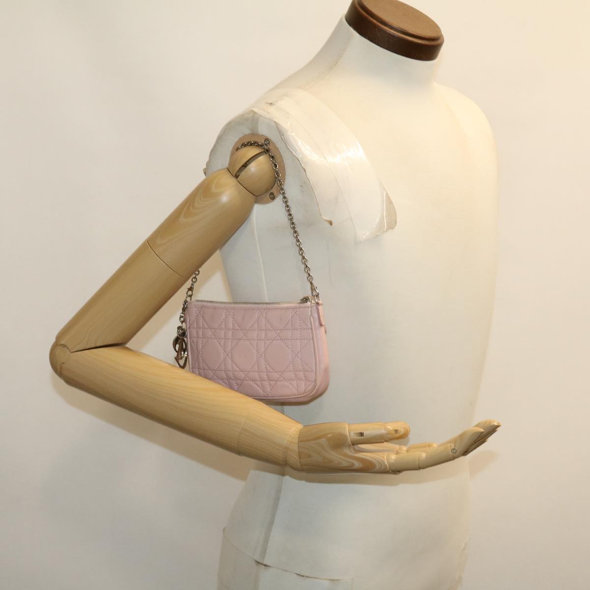 CHRISTIAN DIOR Lady Dior Canage Accessory Pouch Pink Auth am2660gA