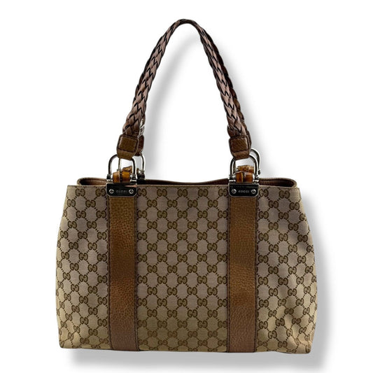 Gucci GG Bamboo Leather Brown Tote Handbag