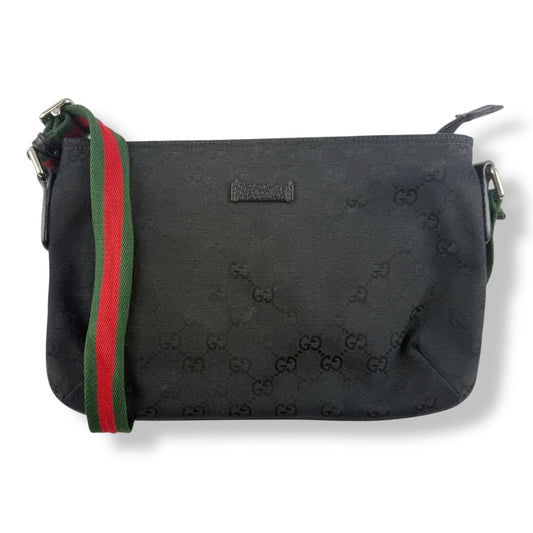 Gucci GG Canvas Black Monogram Sherry Line Messenger Bag