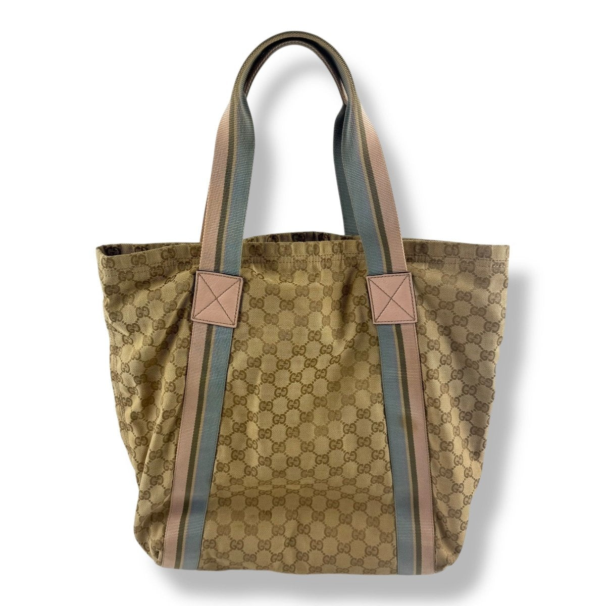 Gucci GG Canvas Monogram Web Tote Beige Blue Pink Sherry Line Web Handbag