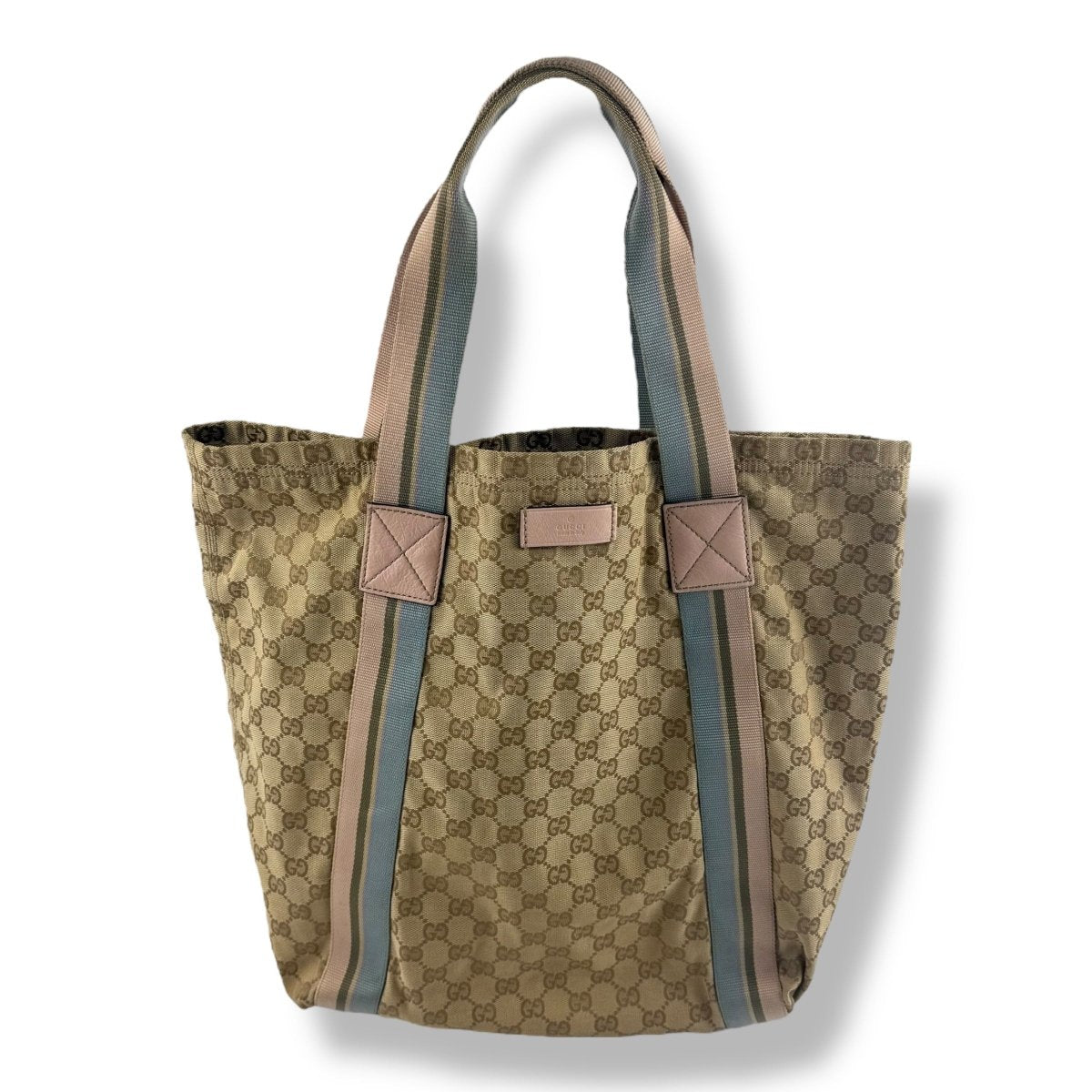 Gucci GG Canvas Monogram Web Tote Beige Blue Pink Sherry Line Web Handbag