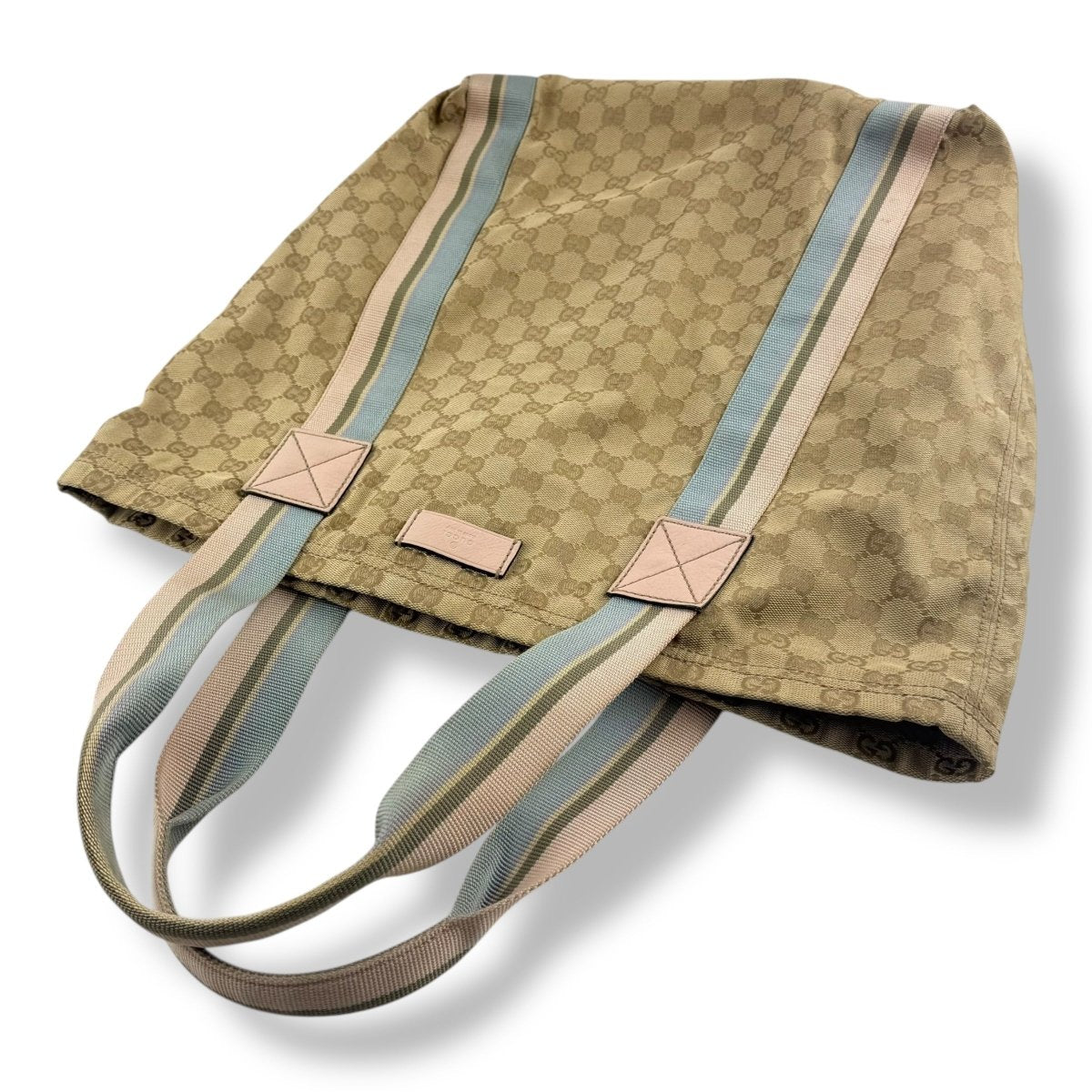Gucci GG Canvas Monogram Web Tote Beige Blue Pink Sherry Line Web Handbag