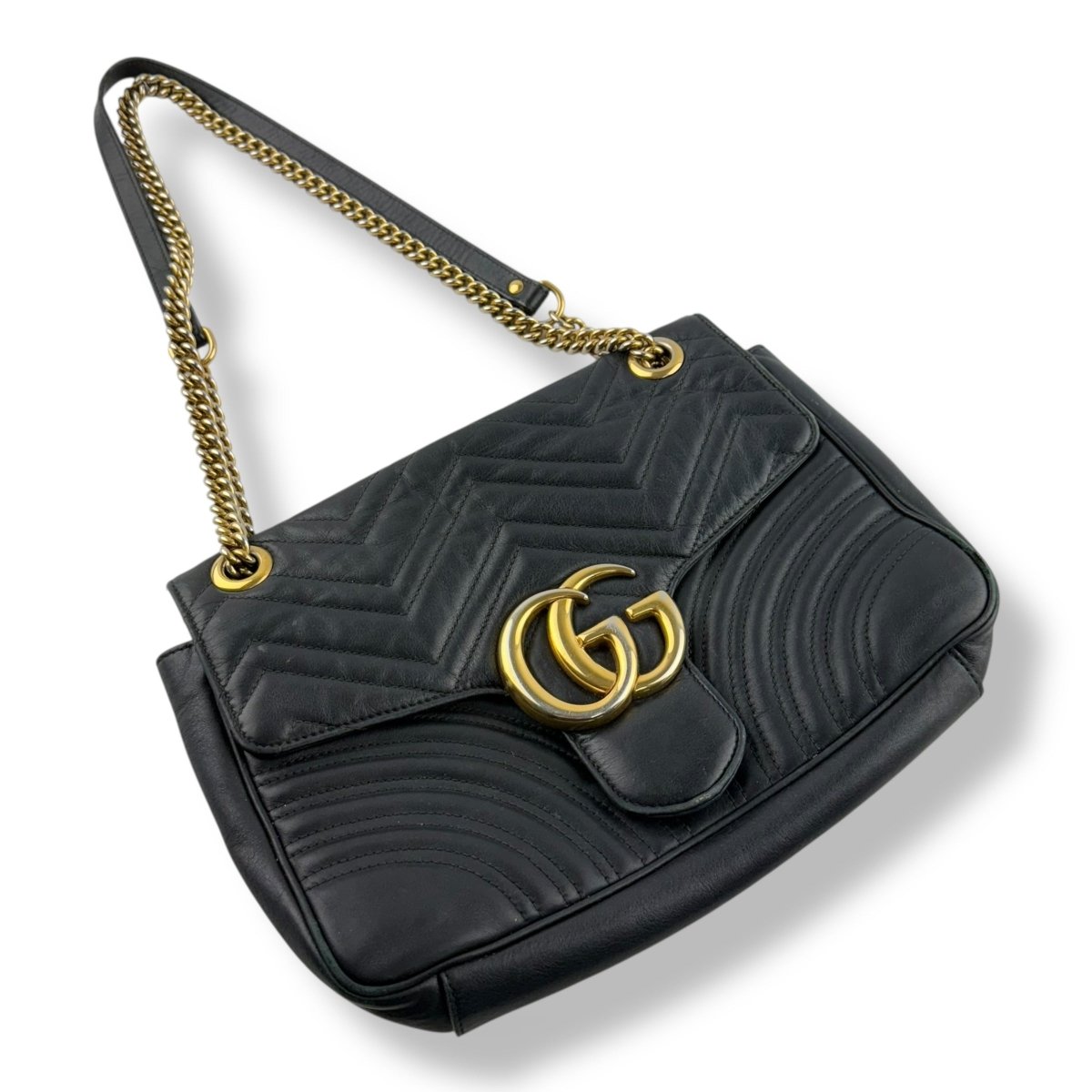 Gucci GG Marmont Flap Black Leather Large Handbag