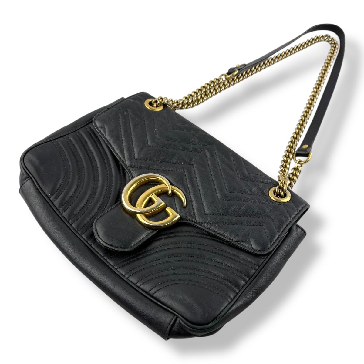 Gucci GG Marmont Flap Black Leather Large Handbag