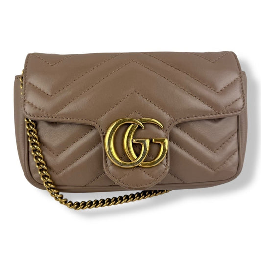 Gucci GG Marmont Flap Dusty Pink Leather Super Mini Handbag