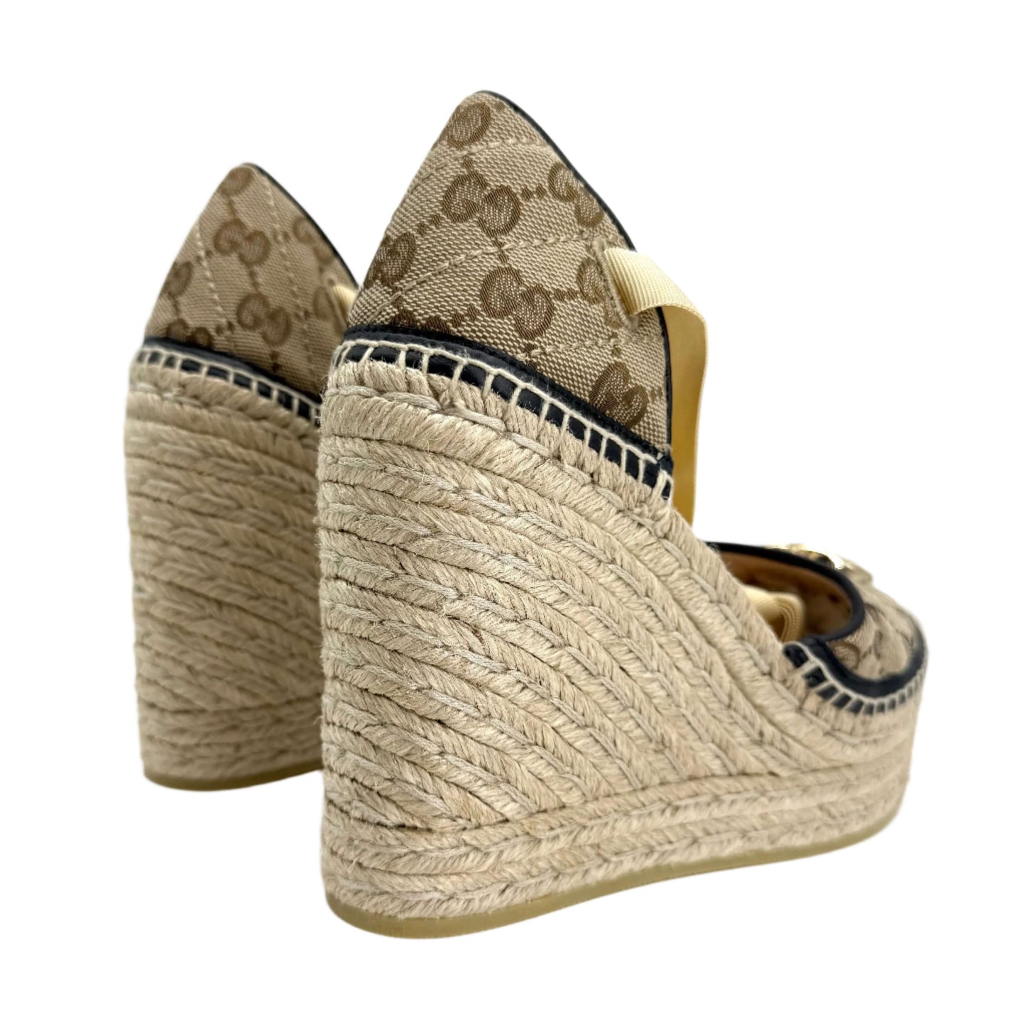 Gucci GG Marmont Monogram Matelassé Espadrille Wedges – Beige, Ebony &amp; Sand Storm (Size 36)
