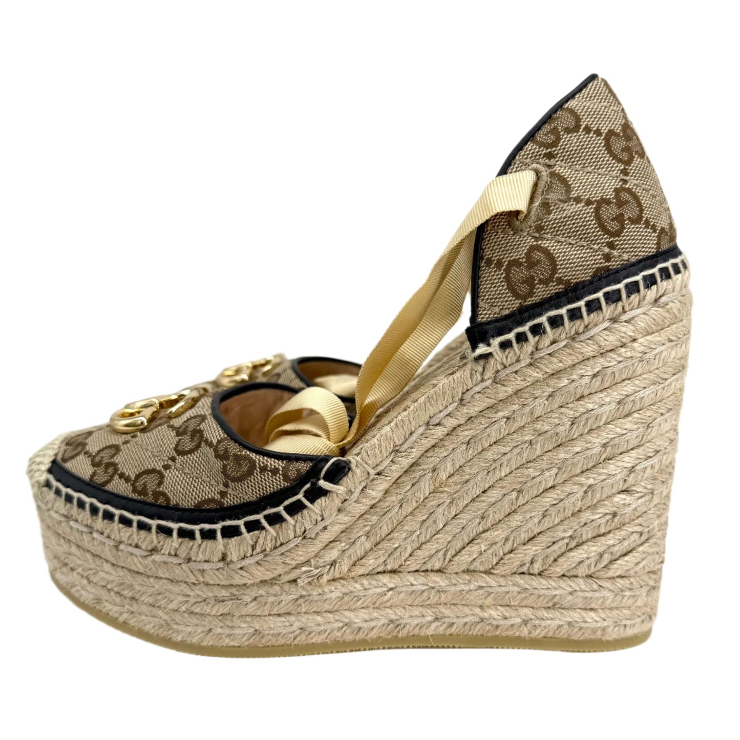 Gucci GG Marmont Monogram Matelassé Espadrille Wedges – Beige, Ebony &amp; Sand Storm (Size 36)