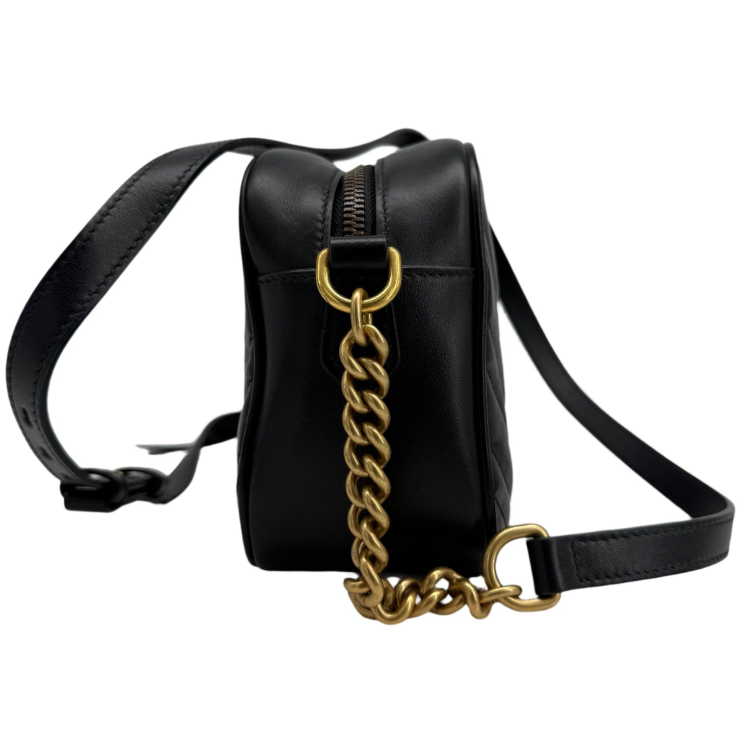 Gucci GG Marmont Small Shoulder Bag – Black Matelassé Calfskin with Antiqued Gold Chain