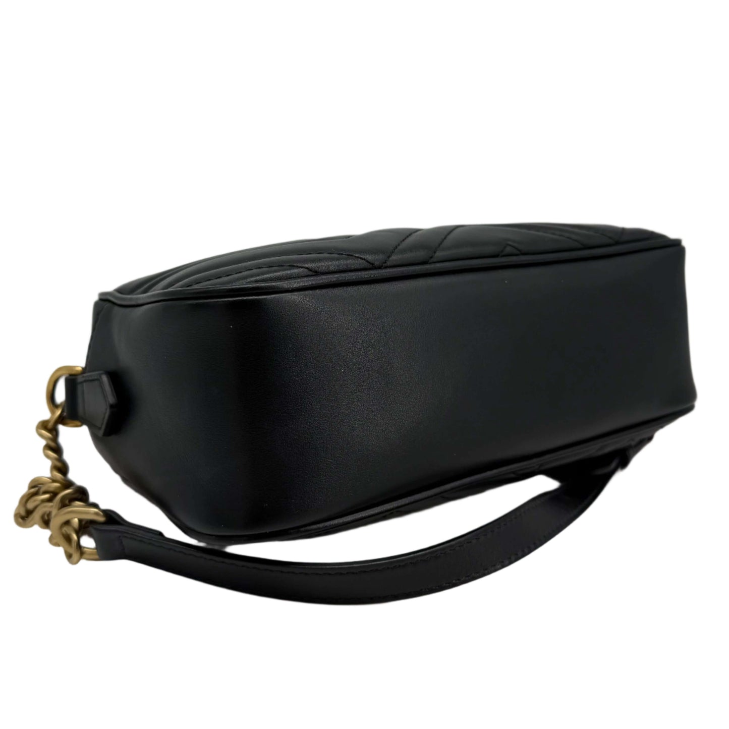 Gucci GG Marmont Small Shoulder Bag – Black Matelassé Calfskin with Antiqued Gold Chain