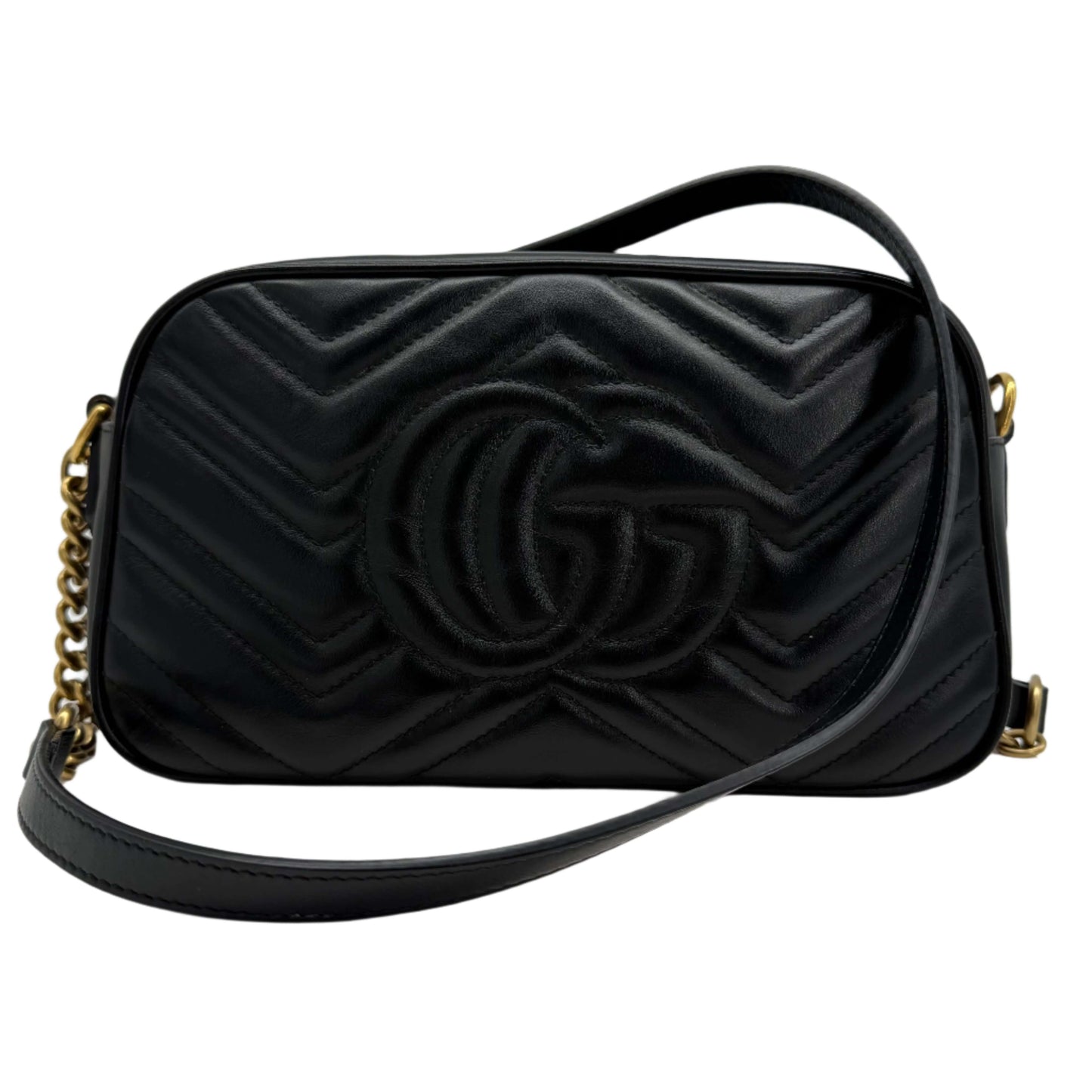 Gucci GG Marmont Small Shoulder Bag – Black Matelassé Calfskin with Antiqued Gold Chain