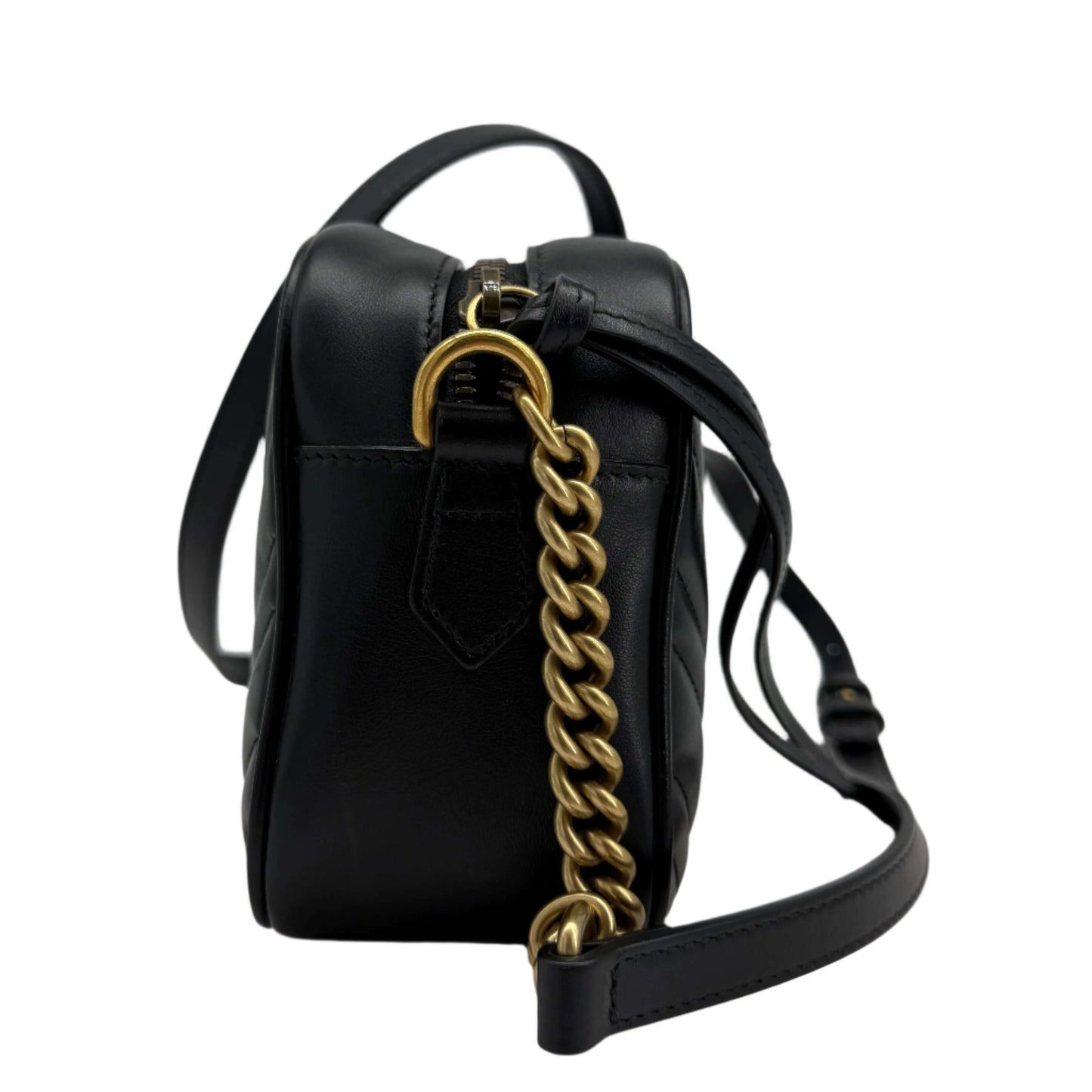 Gucci GG Marmont Small Shoulder Bag – Black Matelassé Calfskin with Antiqued Gold Chain